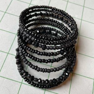 Black seed bead memory wire multi layered bangle